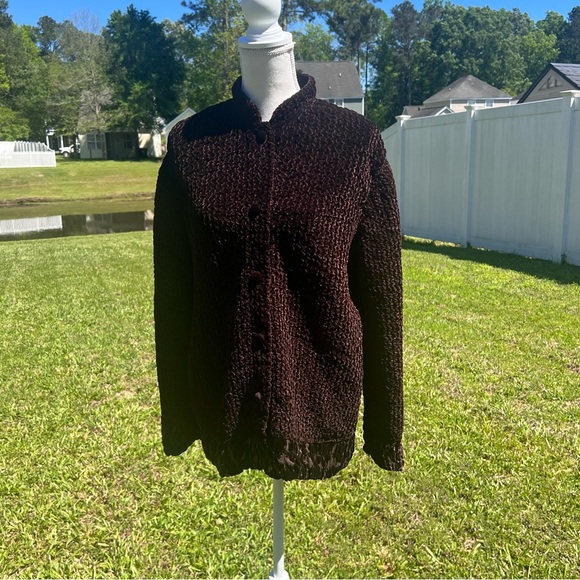 SilkLand Jackets & Blazers - Silkland sweater jacket sz Medium brown Crinkle Knit / Decorative Cuffs